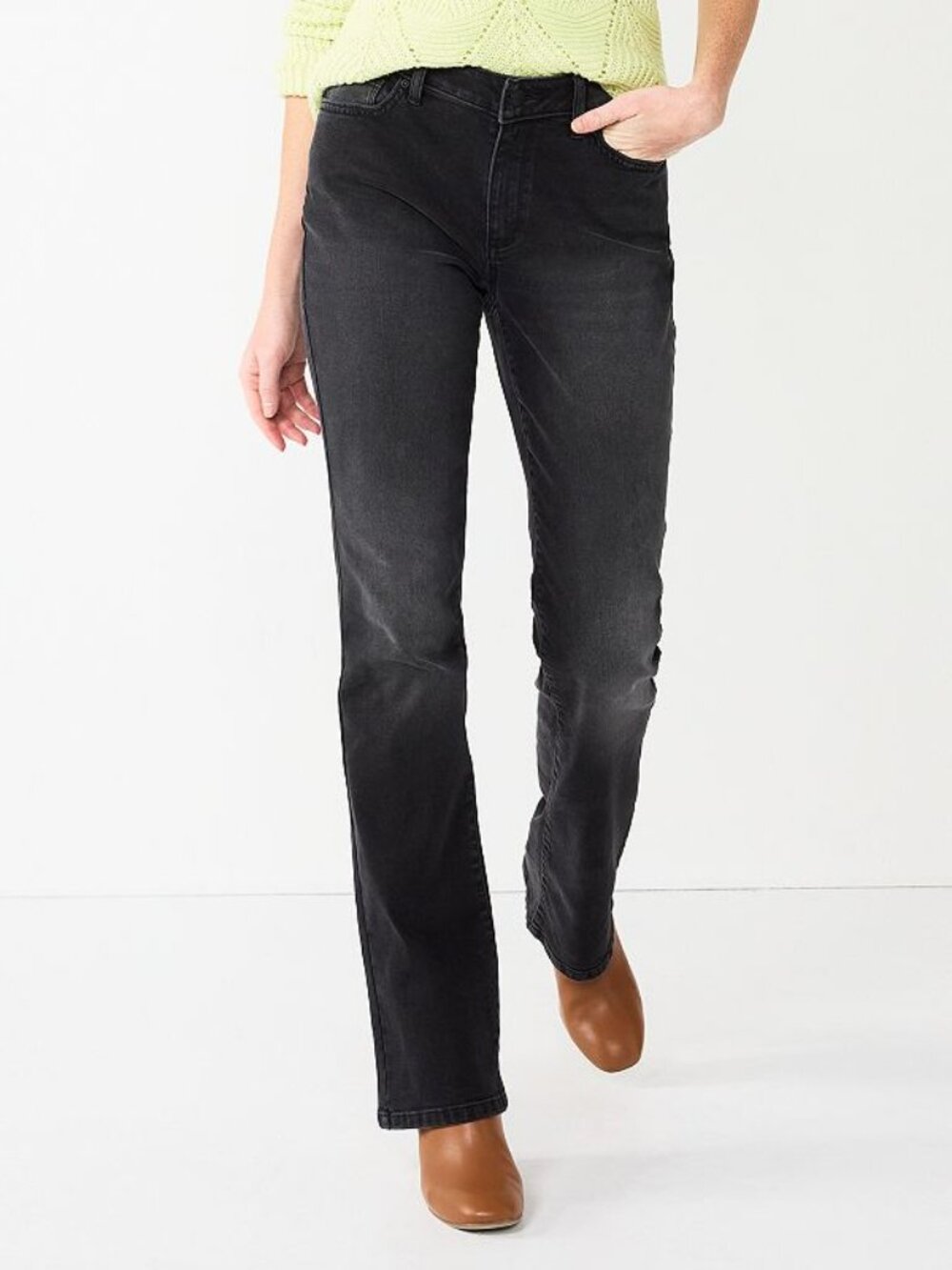 Women's Sonoma Goods For Life Curvy High Waisted Bootcut Jeans - Black Wash - 8